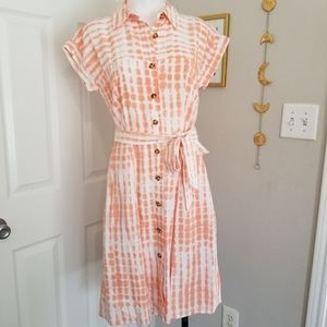 Calvin Klein Button Linen Tie Dyed Dress 4 NWT